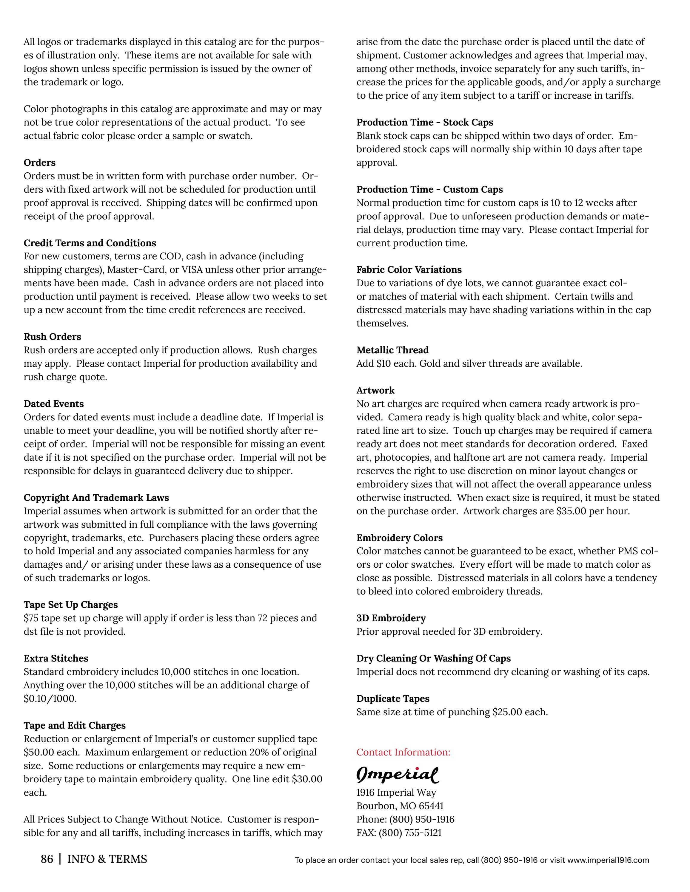 Imperial Headwear Headwear Catalog Weekly Ad August 1, 2026 - December 31, 2027
