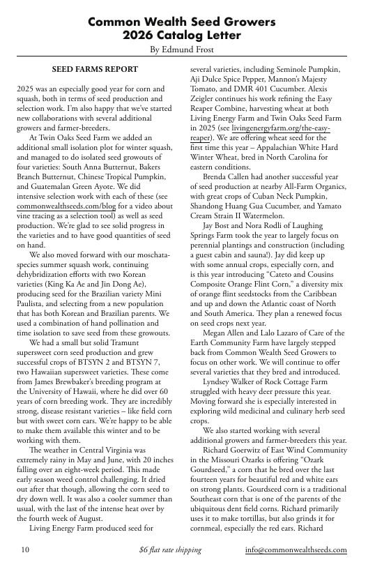 Common Wealth Seed Growers Seed Catalog Weekly Ad January 1 - December 31, 2026