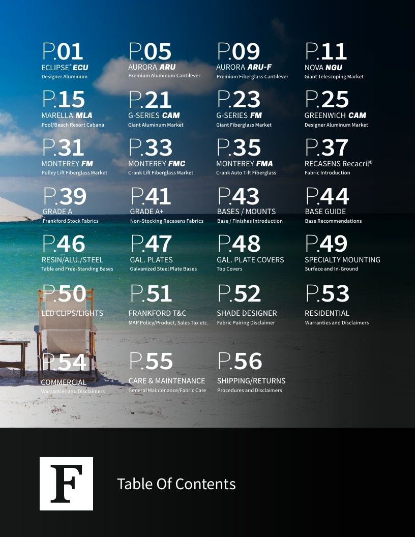 Frankford Umbrellas Umbrellas Catalog Weekly Ad January 1 - December 31, 2026