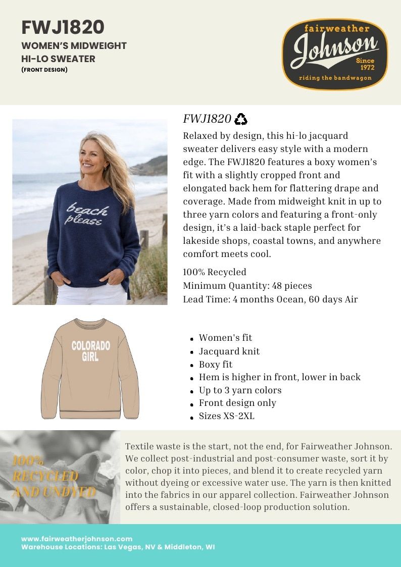 Fairweather Johnson Custom Knitwear Catalog Weekly Ad January 1 - December 31, 2026