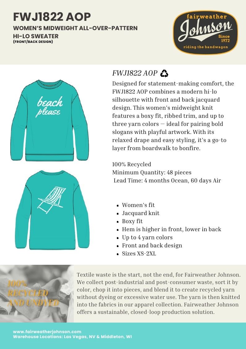Fairweather Johnson Custom Knitwear Catalog Weekly Ad January 1 - December 31, 2026