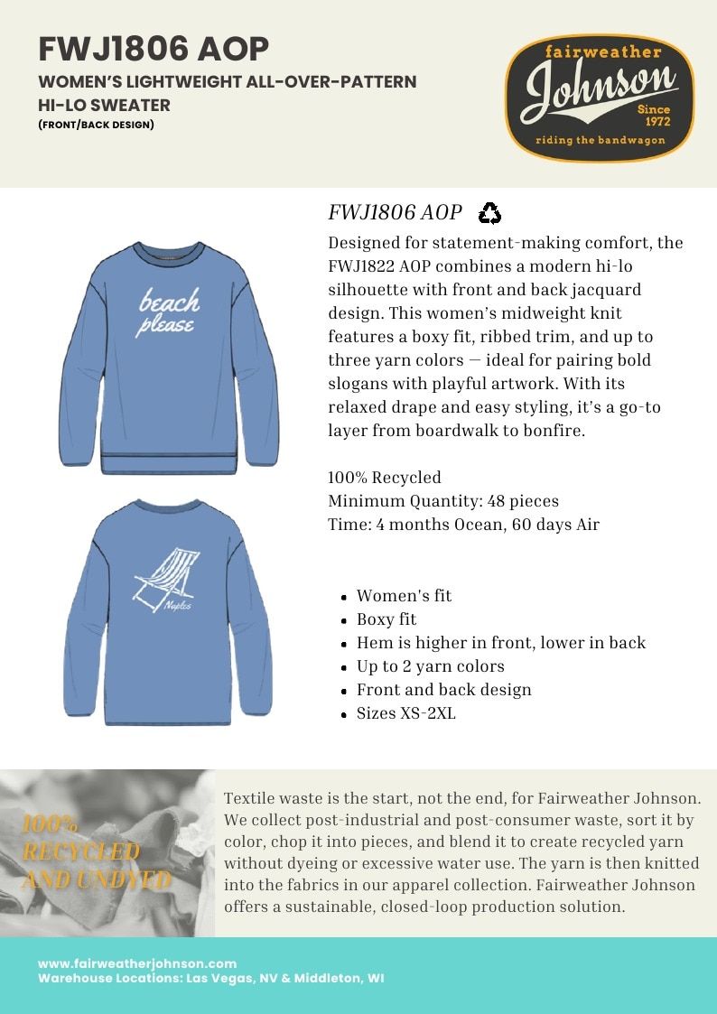 Fairweather Johnson Custom Knitwear Catalog Weekly Ad January 1 - December 31, 2026