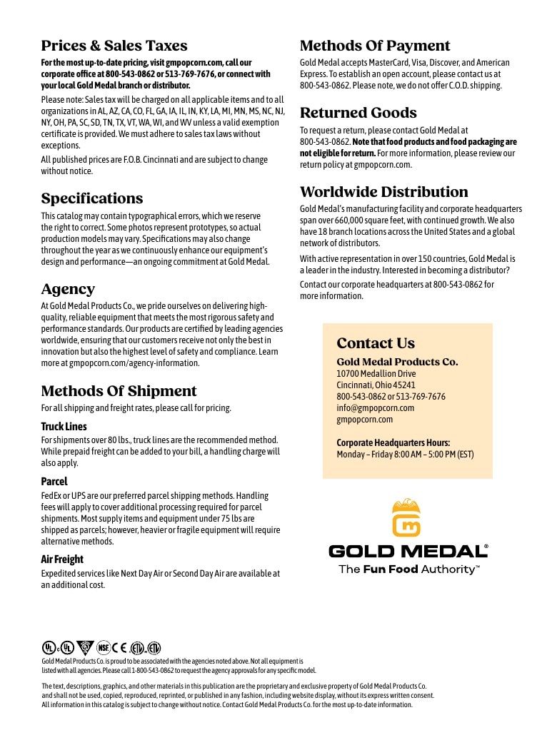 Gold Medal Products Concession Products Catalog Weekly Ad January 1 - December 31, 2026