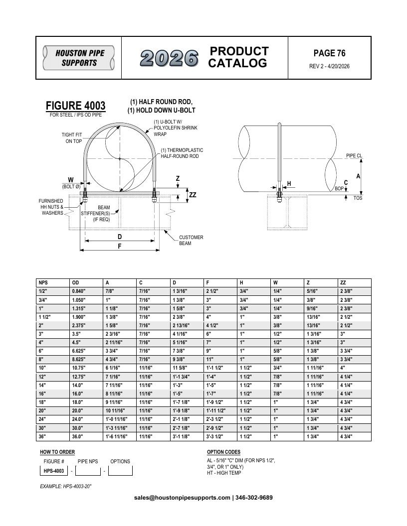 Houston Pipe Supports Pipe Supports Catalog Weekly Ad January 1 - December 31, 2026