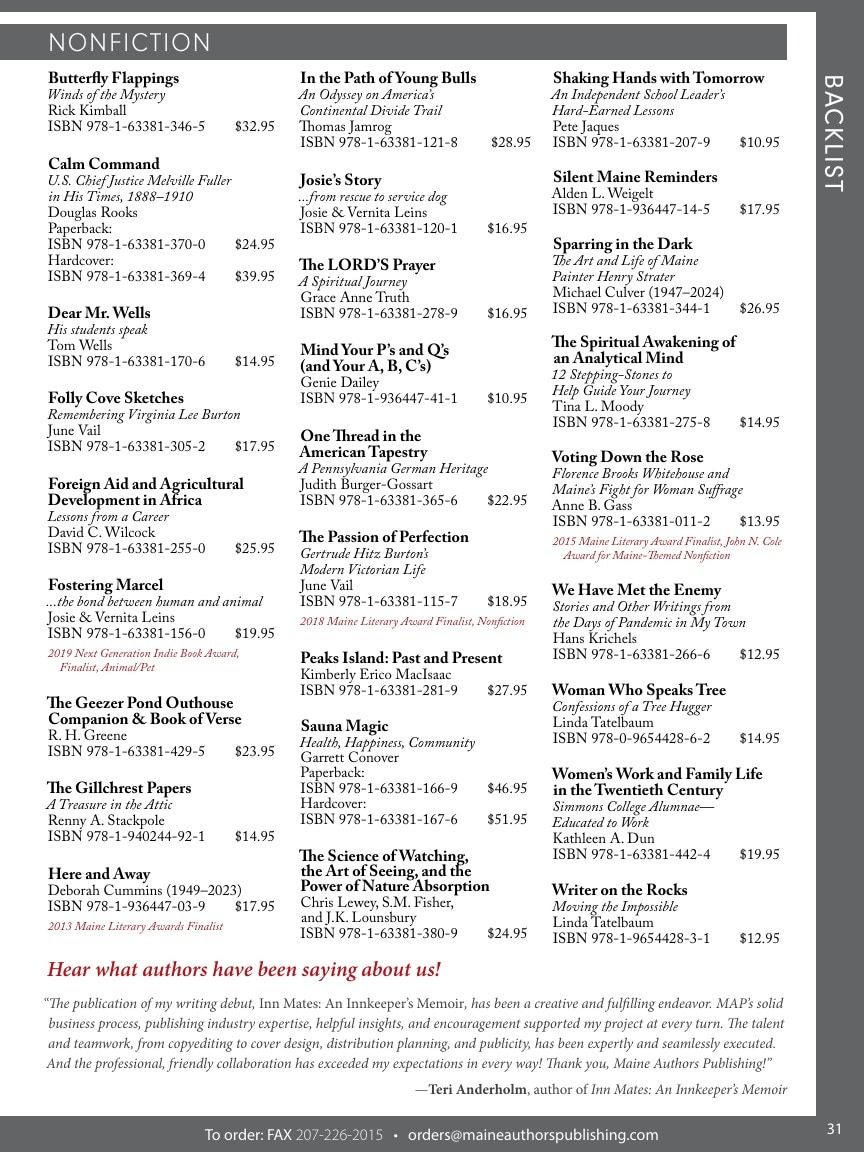 Maine Authors Publishing Books Catalog Weekly Ad January 1 - December 31, 2026