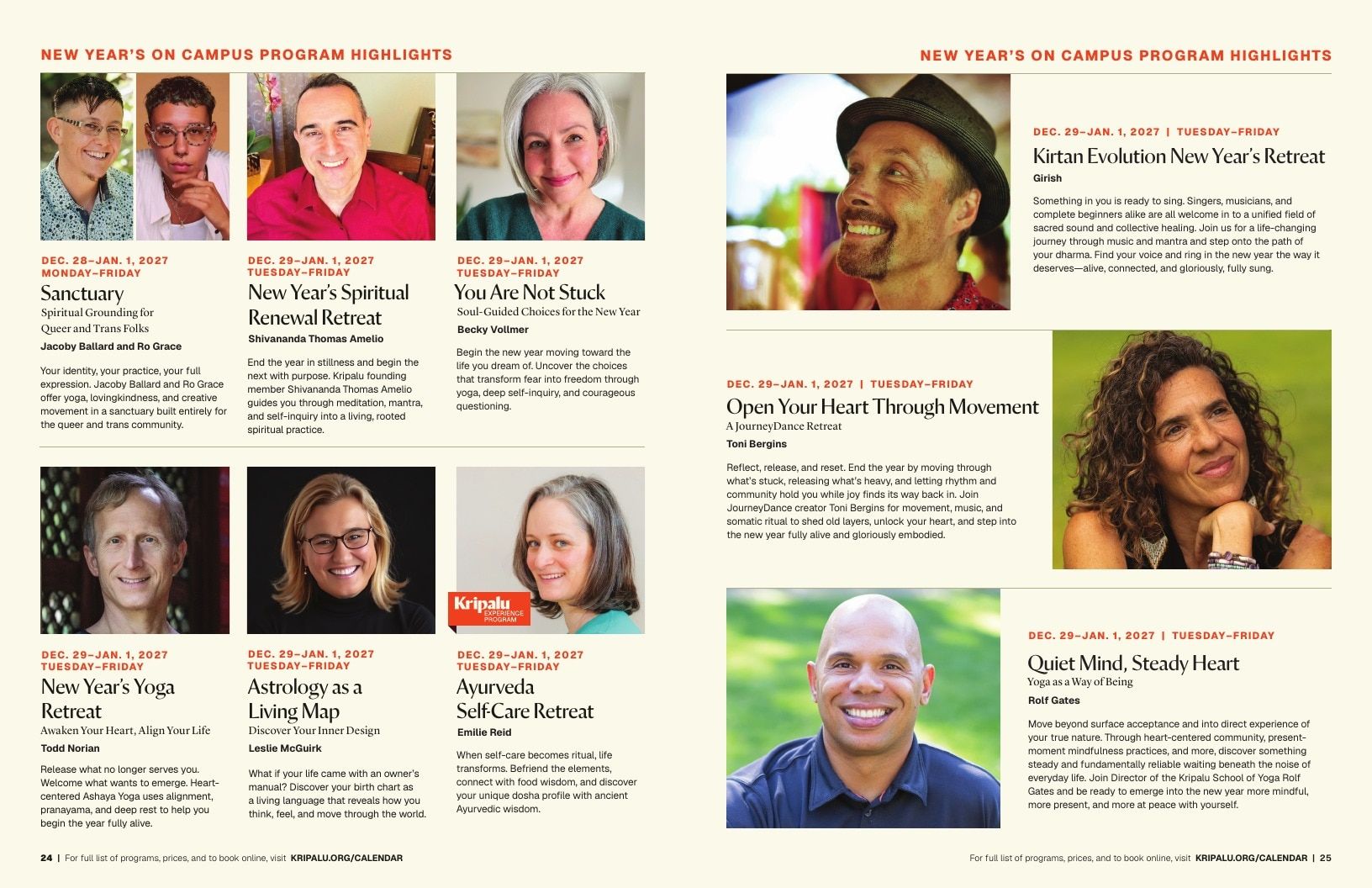Kripalu Fall Program Catalog Weekly Ad January 1 - December 31, 2026