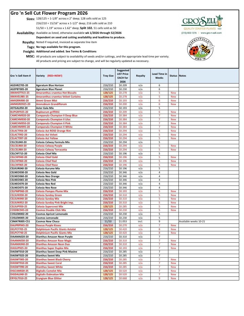 Gro'n Sell Plants Catalog Weekly Ad January 1 - December 31, 2026