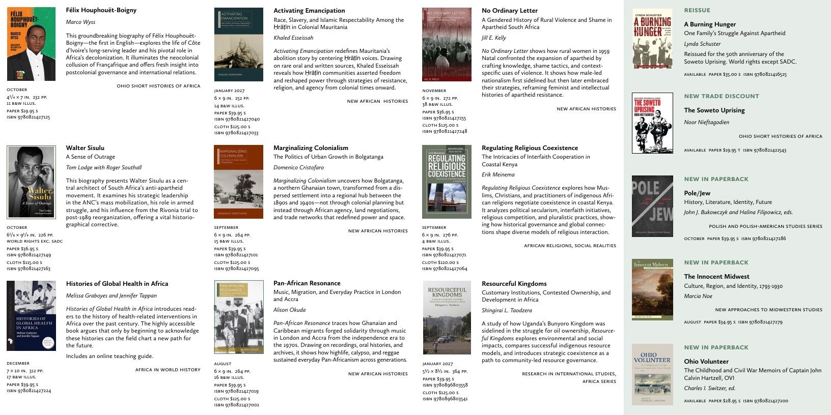 Ohio University Press Fall and Winter Book Catalog Weekly Ad January 1 - December 31, 2026
