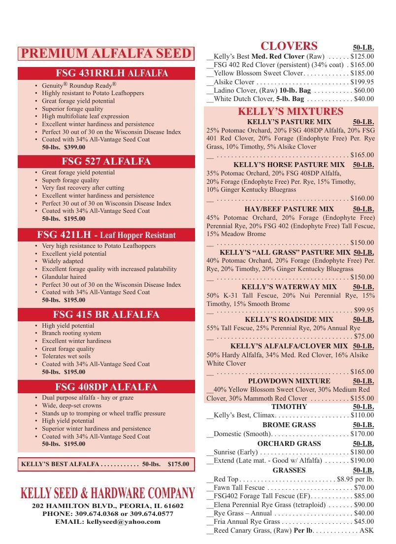 Kelly Seed & Hardware Co. Seed and Hardware Catalog Weekly Ad January 1 - December 31, 2026