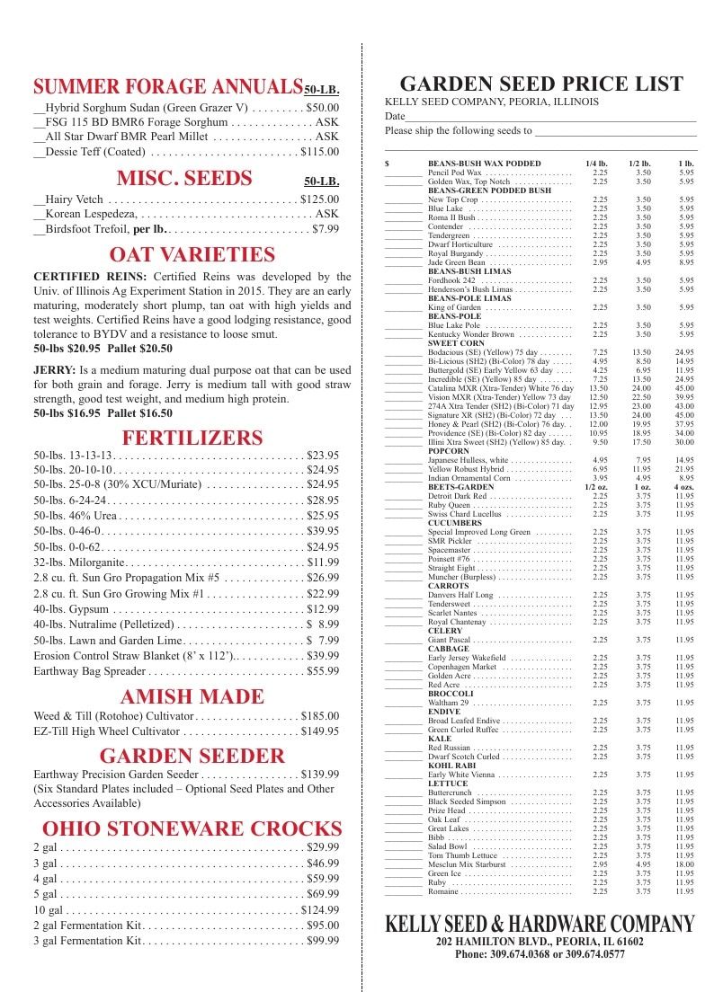 Kelly Seed & Hardware Co. Seed and Hardware Catalog Weekly Ad January 1 - December 31, 2026