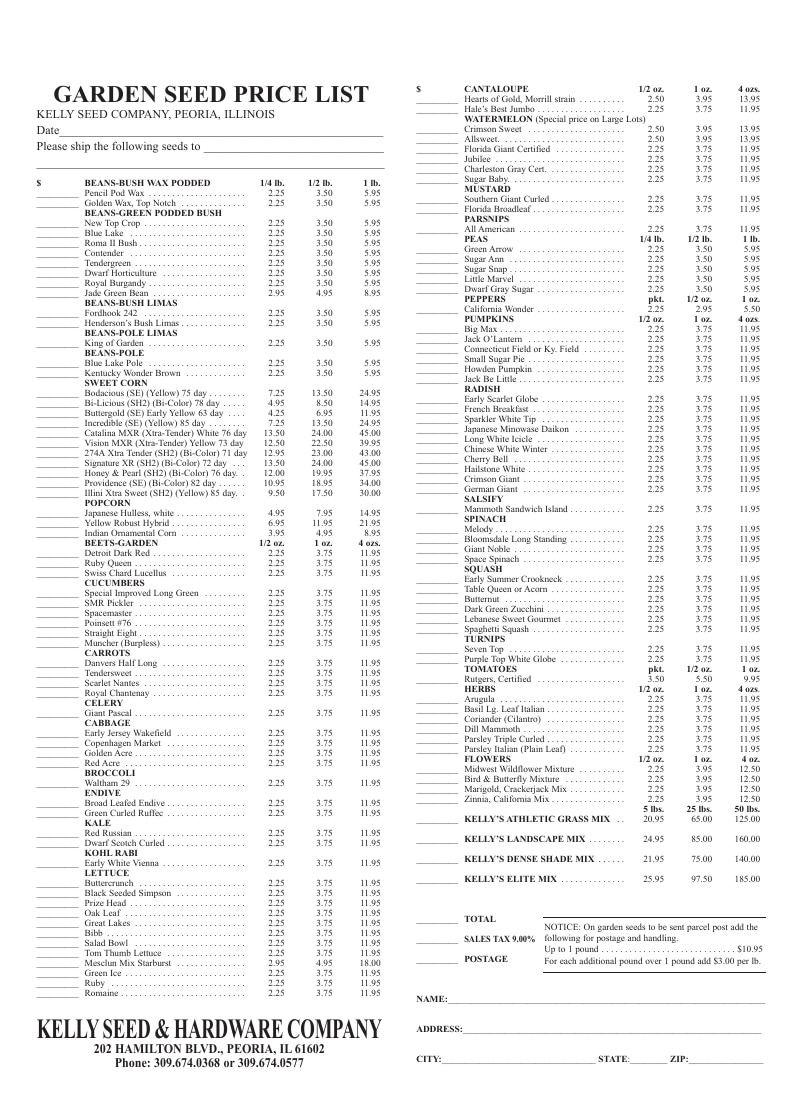 Kelly Seed & Hardware Co. Seed and Hardware Catalog Weekly Ad January 1 - December 31, 2026