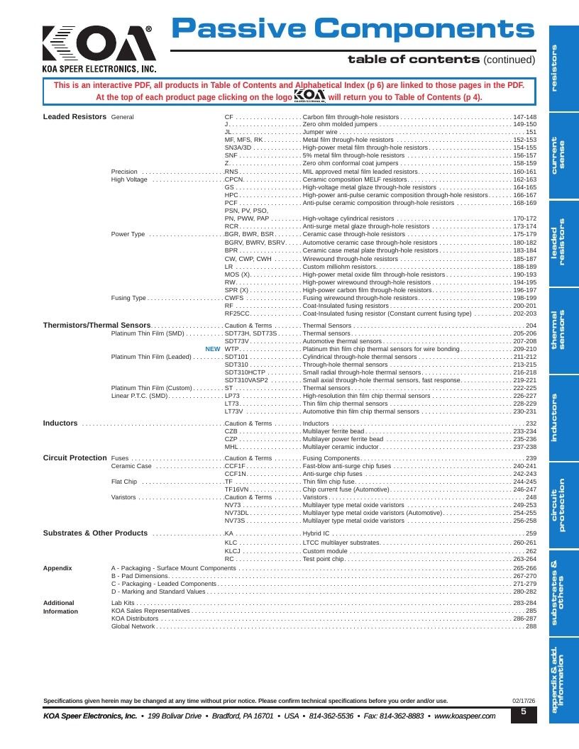 KOA Speer Electronics Electronic Components Catalog Weekly Ad January 1 - December 31, 2026