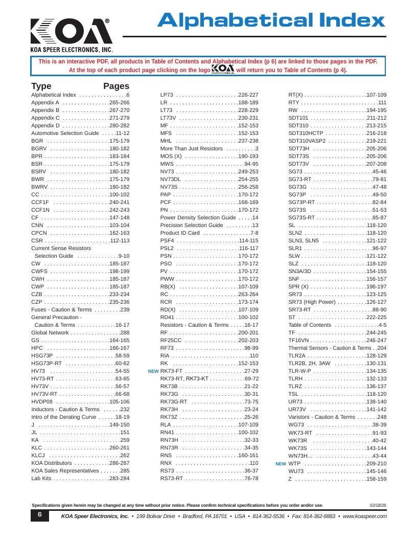 KOA Speer Electronics Electronic Components Catalog Weekly Ad January 1 - December 31, 2026