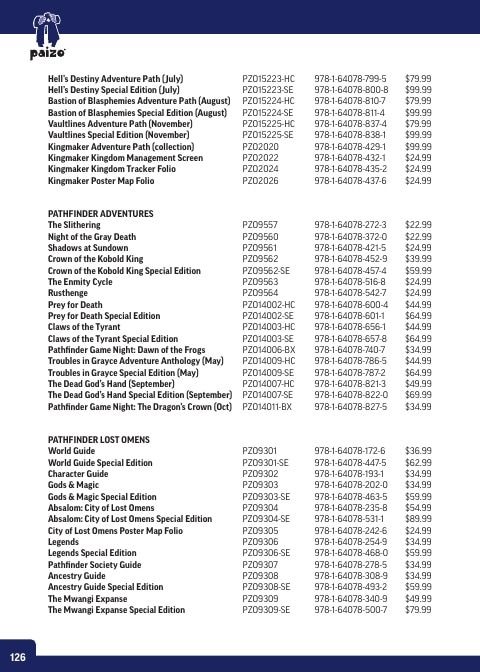 Paizo Roleplaying Games Catalog Weekly Ad January 1 - December 31, 2026