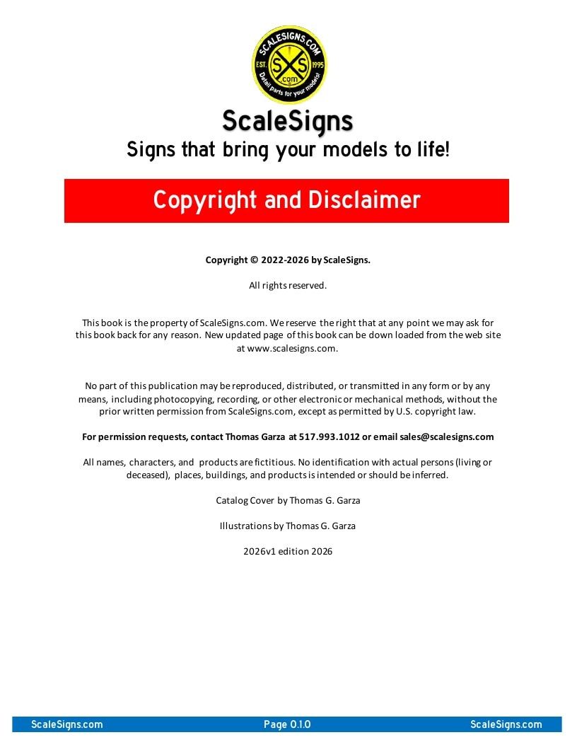 ScaleSigns HO Scale Signs Catalog Weekly Ad January 1 - December 31, 2026