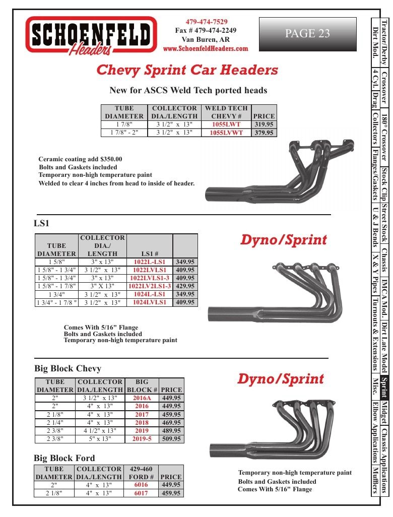 Schoenfeld Headers Racing Headers Catalog Weekly Ad January 1 - December 31, 2026