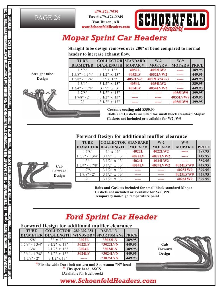Schoenfeld Headers Racing Headers Catalog Weekly Ad January 1 - December 31, 2026