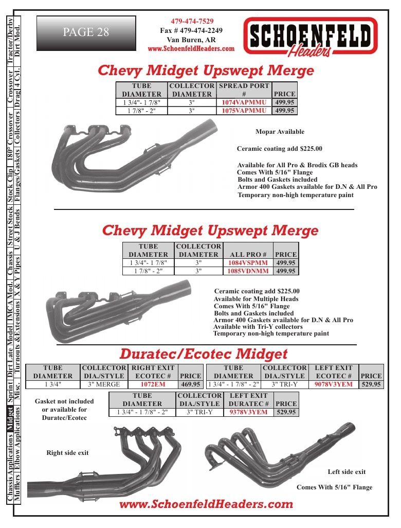 Schoenfeld Headers Racing Headers Catalog Weekly Ad January 1 - December 31, 2026