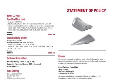 Sloan Express Agricultural Parts Catalog Weekly Ad January 1 - December 31, 2026