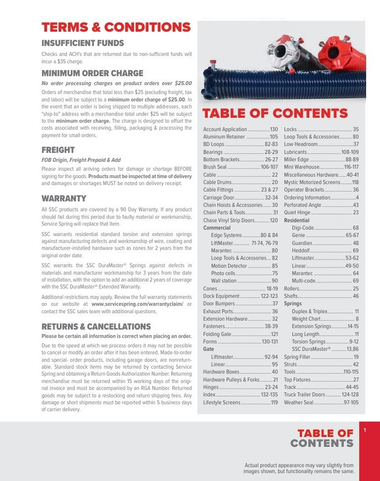 Service Spring Garage Door Products Catalog Weekly Ad January 1 - December 31, 2026