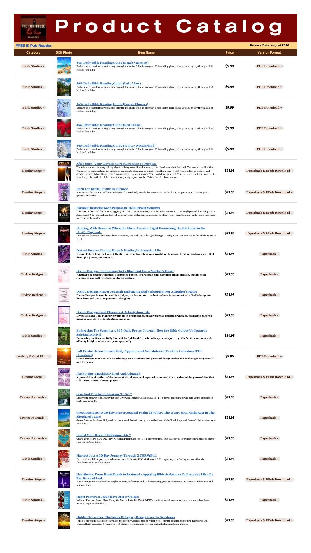 The Lighthouse Cafe Digital Products Catalog Weekly Ad January 1 - December 31, 2026