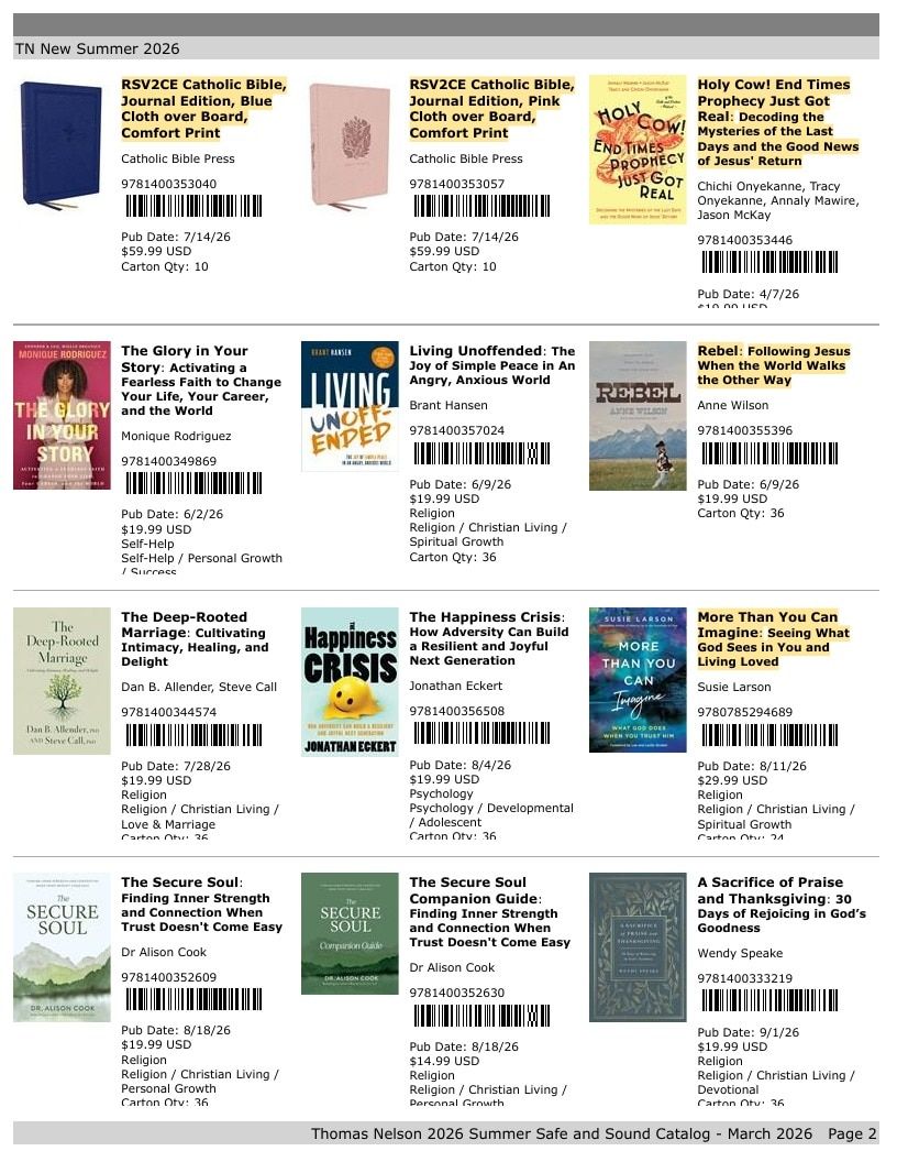 Thomas Nelson Summer New Titles Catalog Weekly Ad January 1 - December 31, 2026