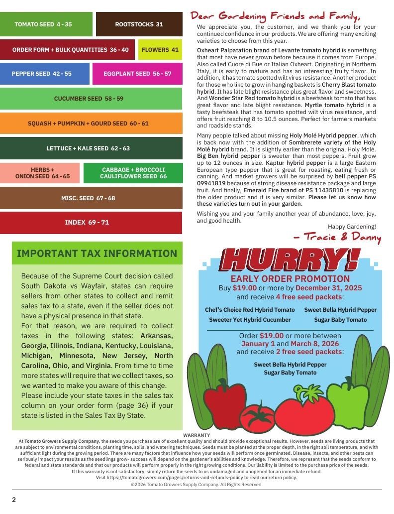 Tomato Growers Supply Company Seed Catalog Weekly Ad January 1 - December 31, 2026