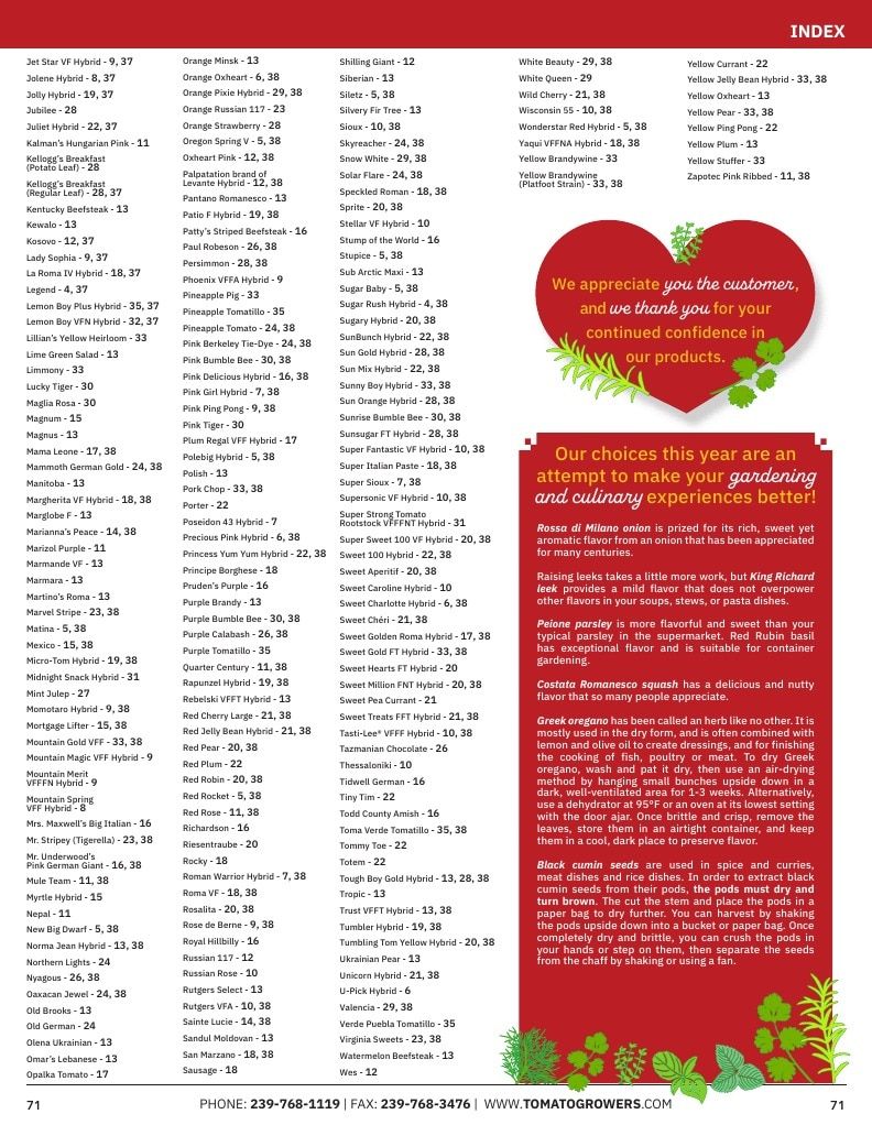 Tomato Growers Supply Company Seed Catalog Weekly Ad January 1 - December 31, 2026