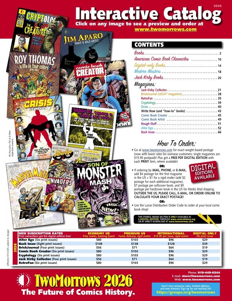 TwoMorrows Comics and Pop Culture Catalog Weekly Ad January 1 - December 31, 2026