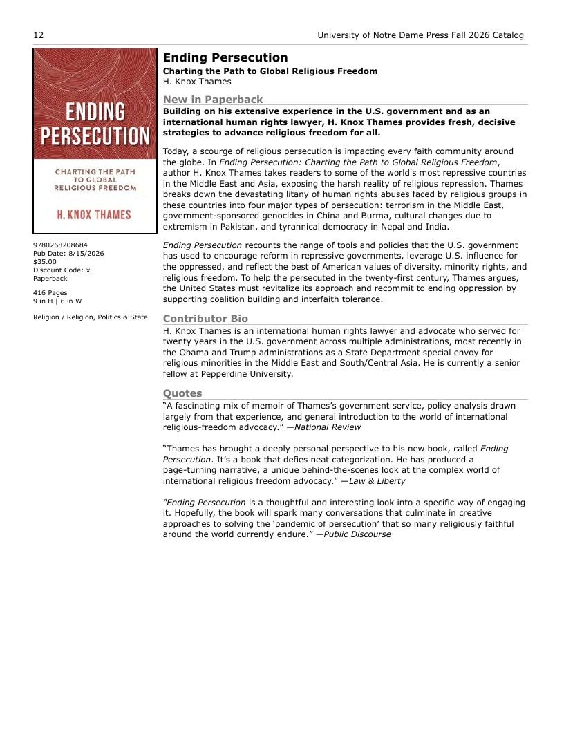 University of Notre Dame Press Fall Book Catalog Weekly Ad January 1 - December 31, 2026