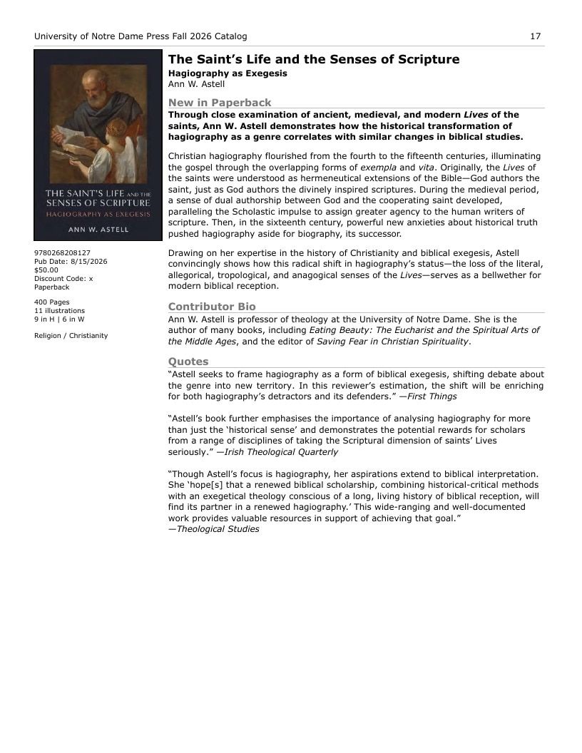 University of Notre Dame Press Fall Book Catalog Weekly Ad January 1 - December 31, 2026