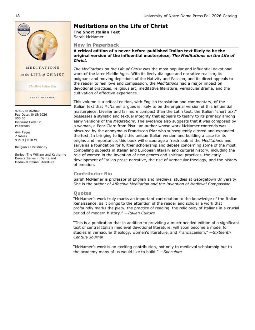 University of Notre Dame Press Fall Book Catalog Weekly Ad January 1 - December 31, 2026