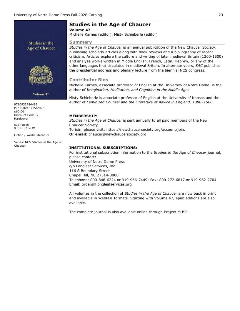 University of Notre Dame Press Fall Book Catalog Weekly Ad January 1 - December 31, 2026