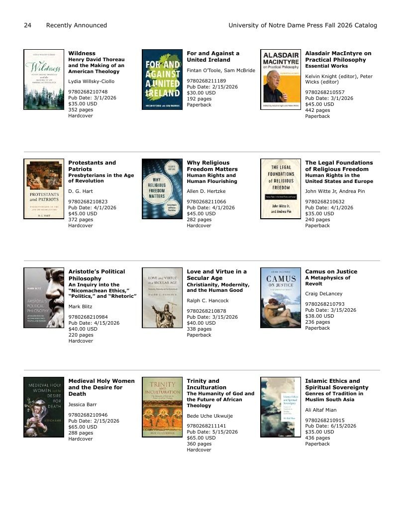 University of Notre Dame Press Fall Book Catalog Weekly Ad January 1 - December 31, 2026