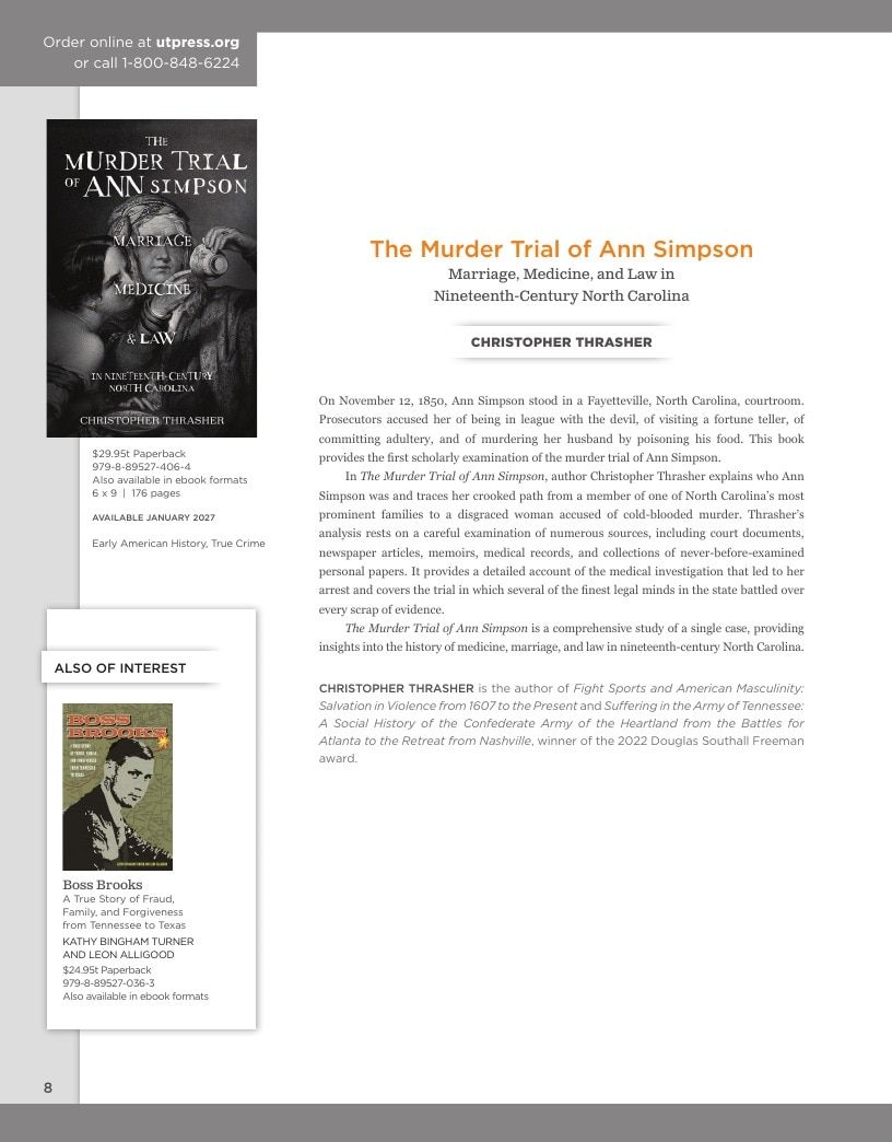 University of Tennessee Press Fall and Winter Books Catalog Weekly Ad January 1 - December 31, 2026