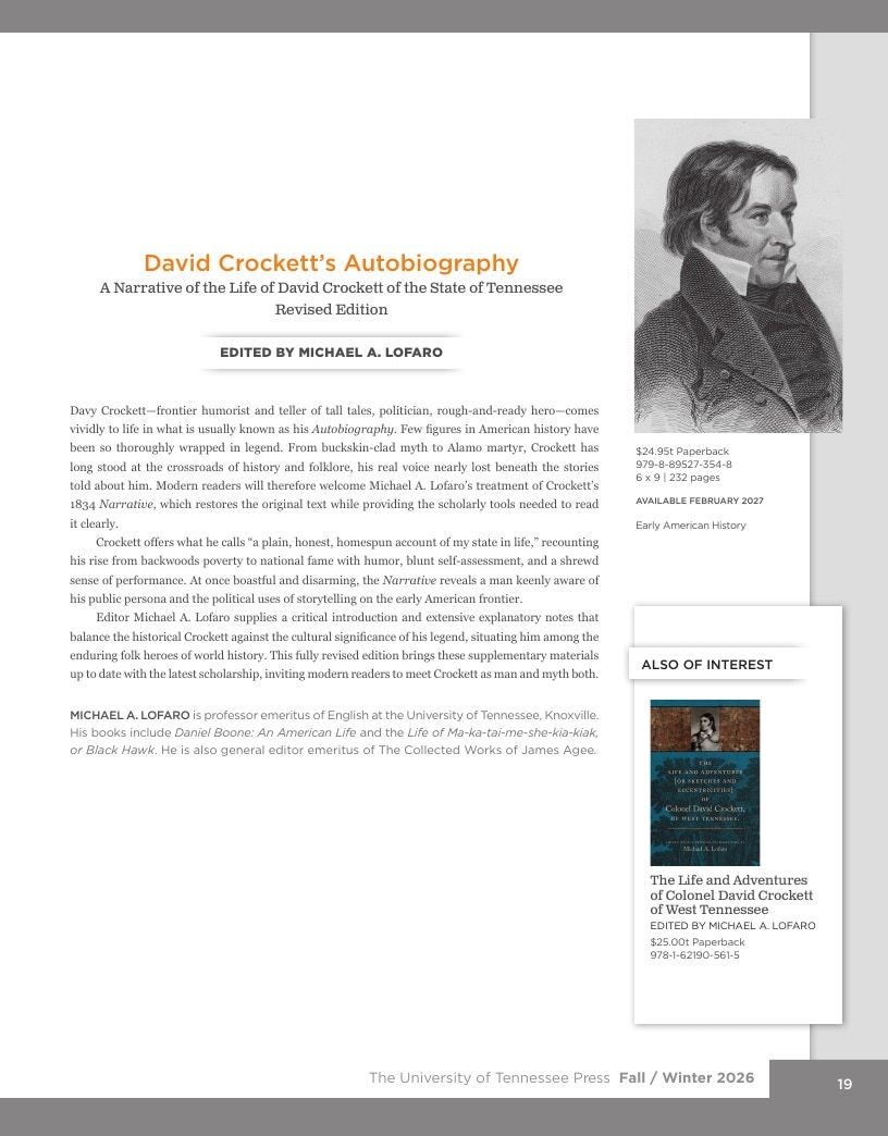 University of Tennessee Press Fall and Winter Books Catalog Weekly Ad January 1 - December 31, 2026