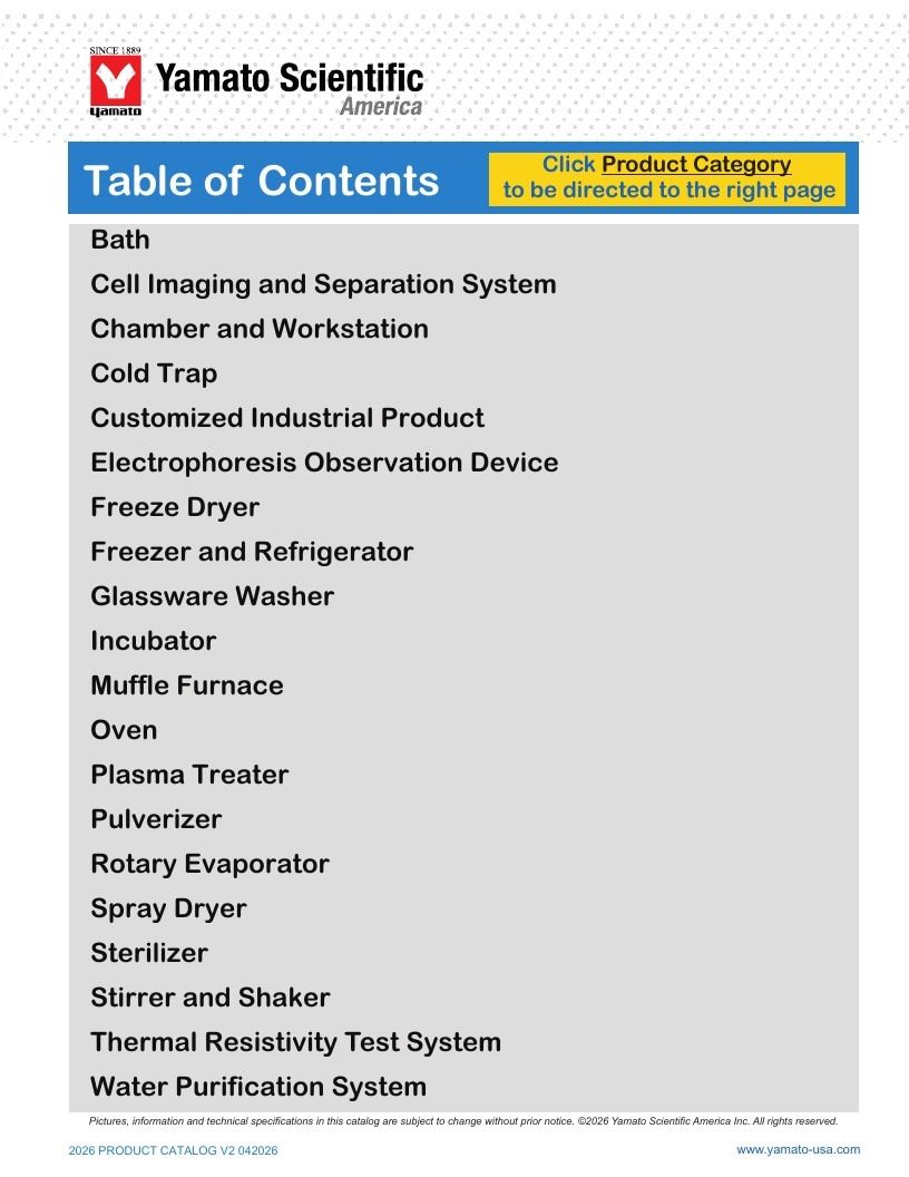 Yamato USA Laboratory Equipment Catalog Weekly Ad January 1 - December 31, 2026