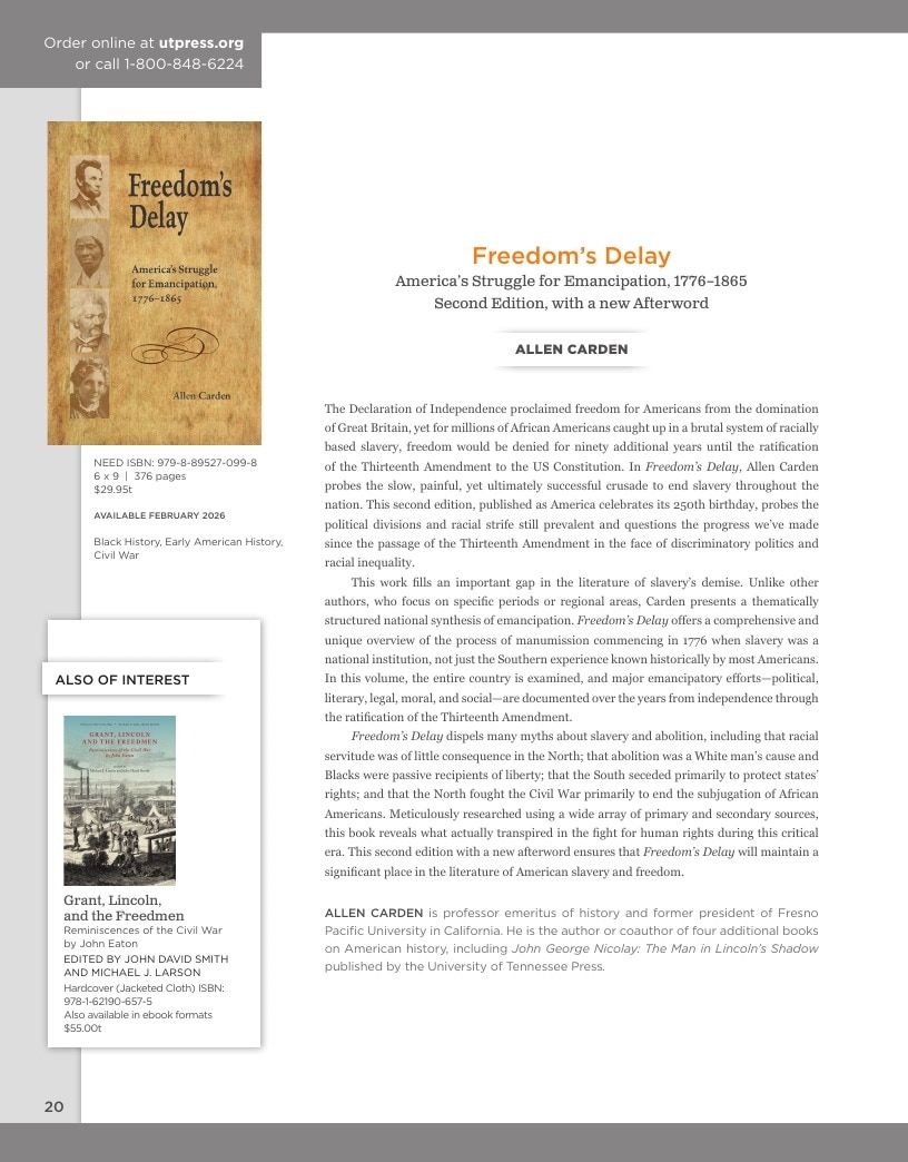 University of Tennessee Press Spring and Summer Books Catalog Weekly Ad January 1 - December 31, 2026