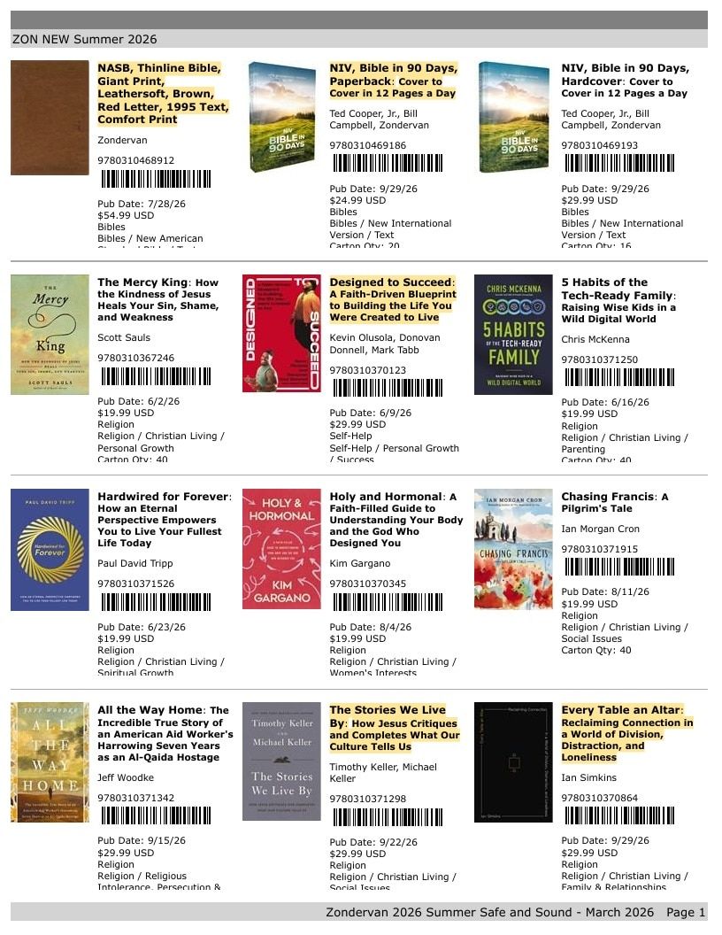 Zondervan Summer New Titles Catalog Weekly Ad January 1 - December 31, 2026