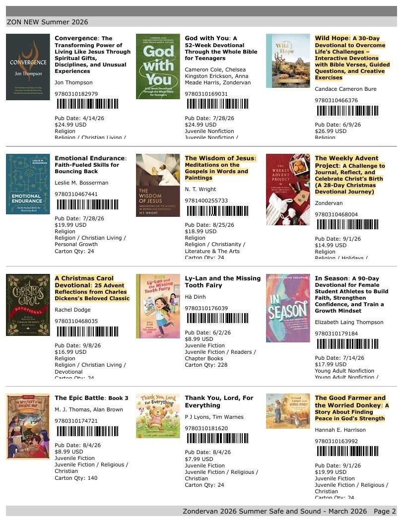 Zondervan Summer New Titles Catalog Weekly Ad January 1 - December 31, 2026
