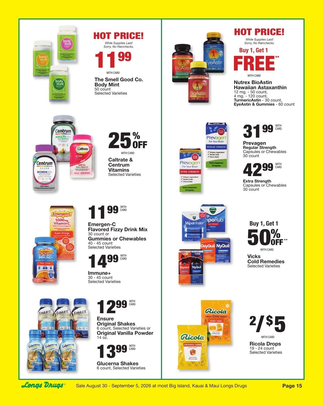 Longs Drugs Maui and Kauai Weekly Ad August 30 - September 5, 2026