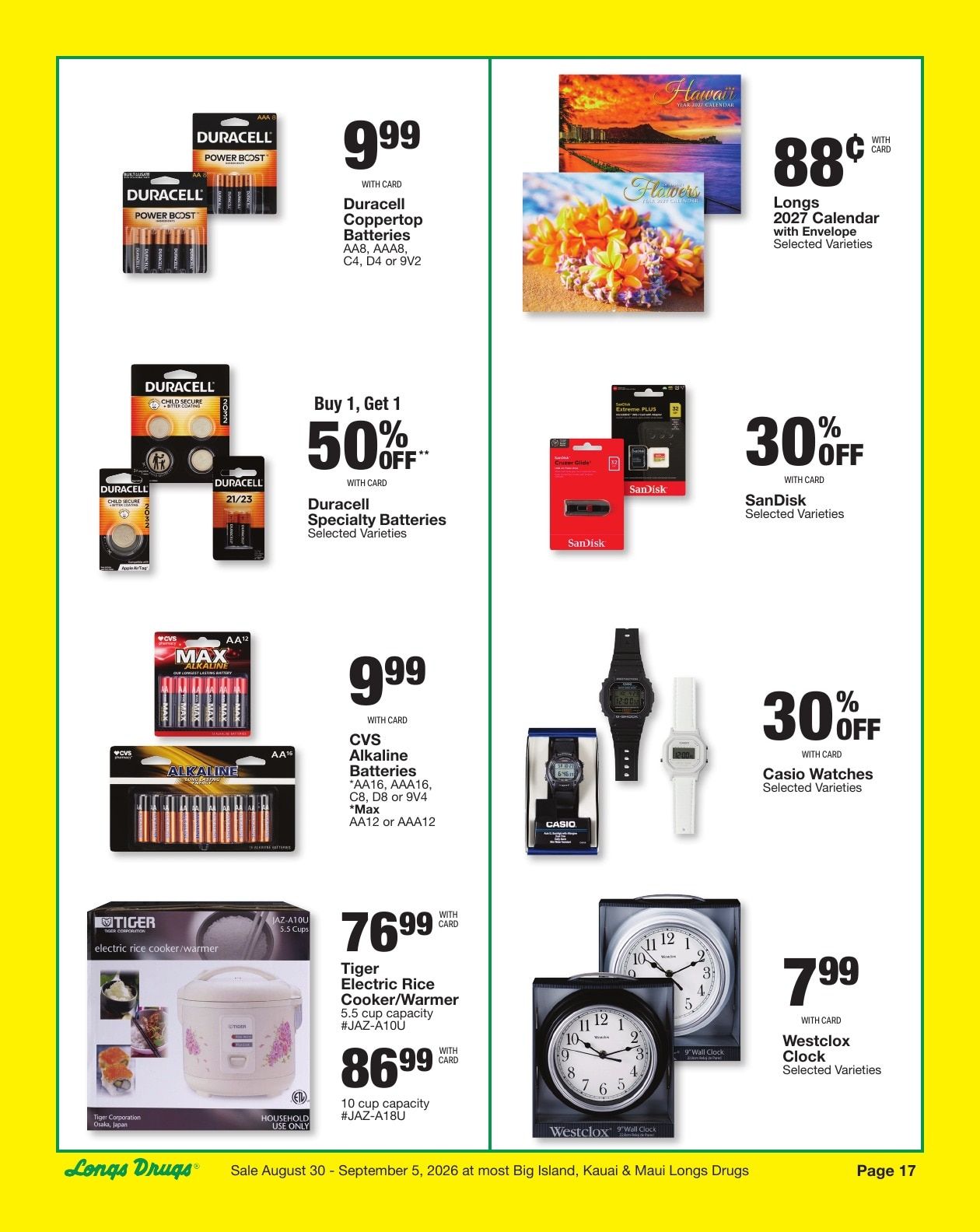 Longs Drugs Maui and Kauai Weekly Ad August 30 - September 5, 2026