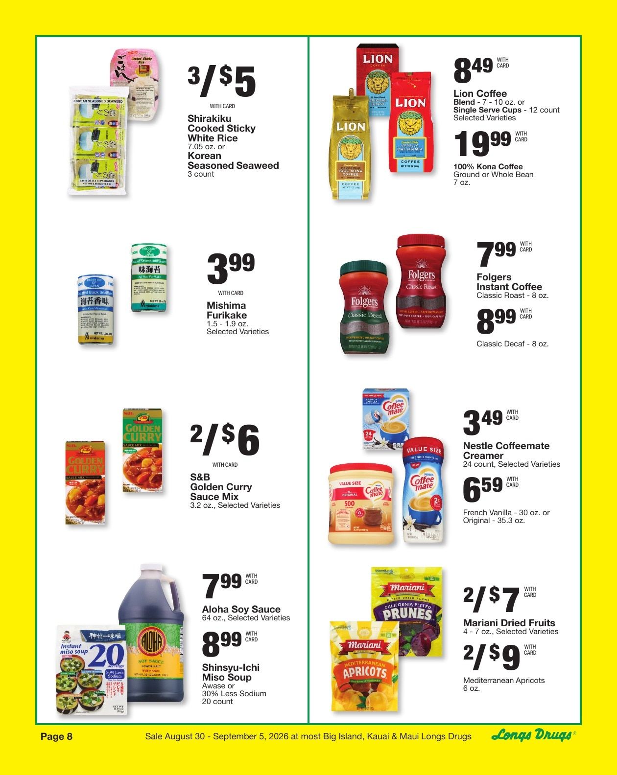 Longs Drugs Maui and Kauai Weekly Ad August 30 - September 5, 2026