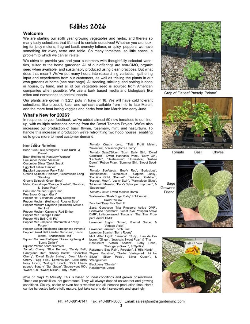 Smith's Gardens Vegetable Catalog Weekly Ad January 1 - December 31, 2026