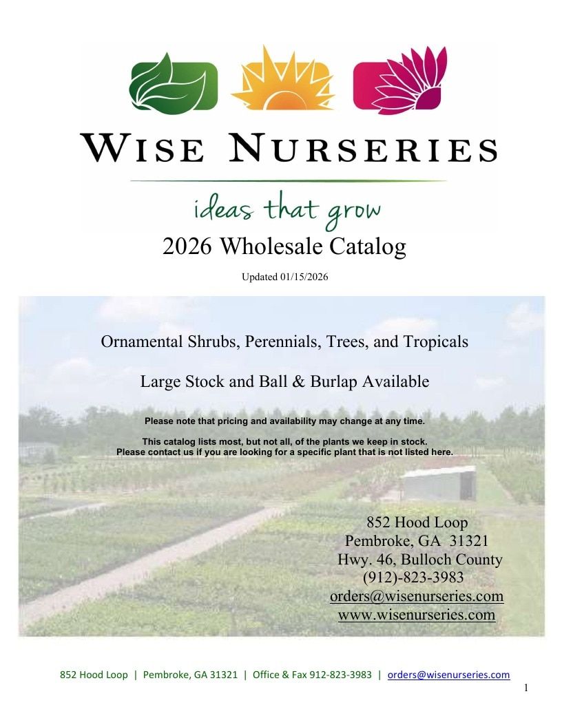 Wise Nurseries Wholesale Nursery Catalog Weekly Ad January 1 - December 31, 2026