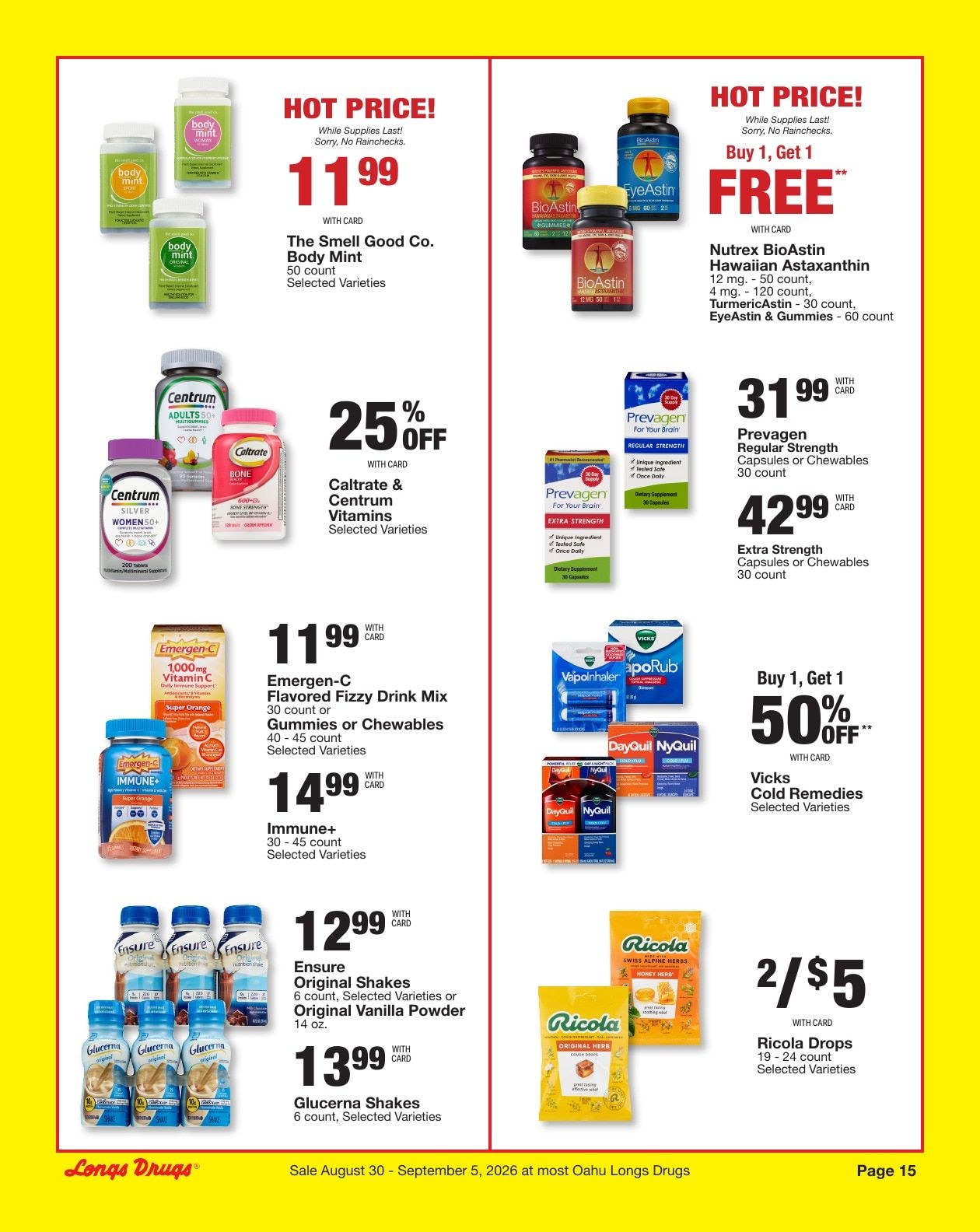 Longs Drugs Oahu Weekly Ad August 30 - September 5, 2026