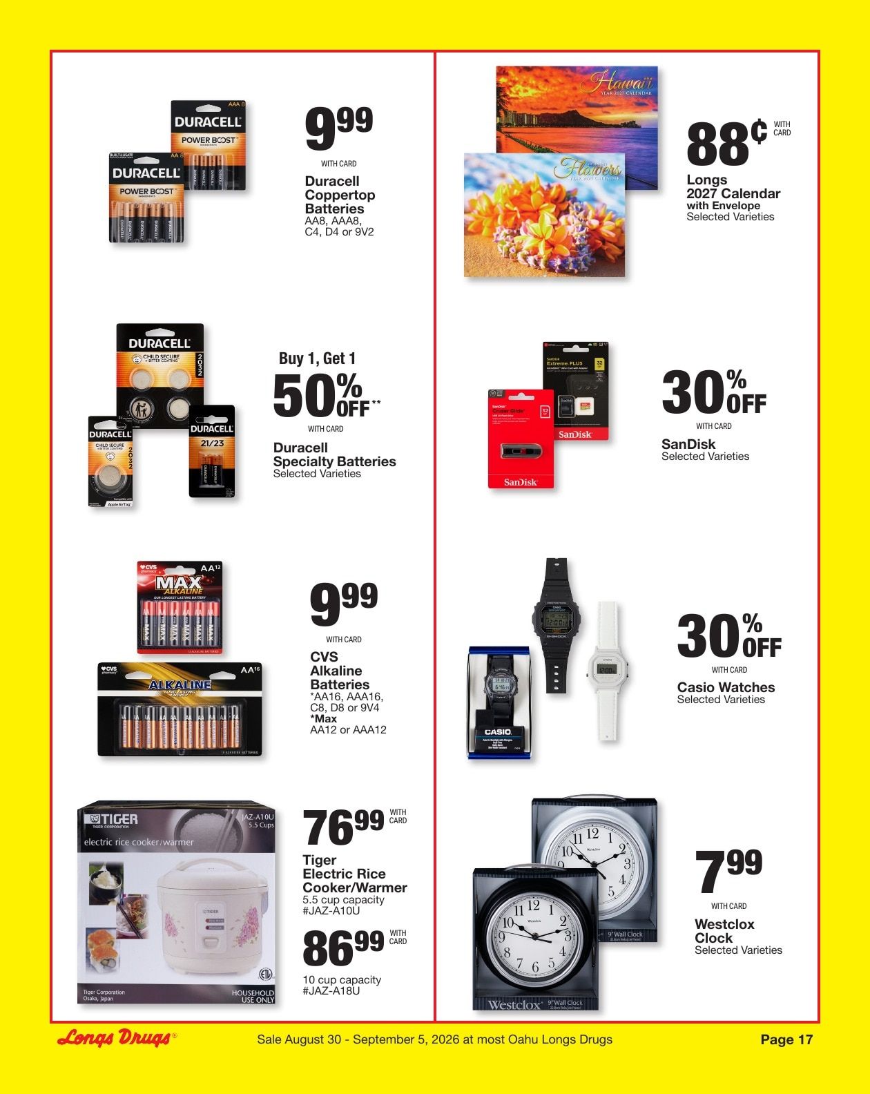 Longs Drugs Oahu Weekly Ad August 30 - September 5, 2026