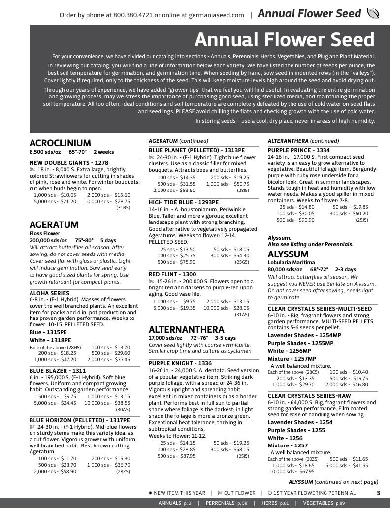 Germania Seed Company Seed Catalog Weekly Ad January 1 - December 31, 2026