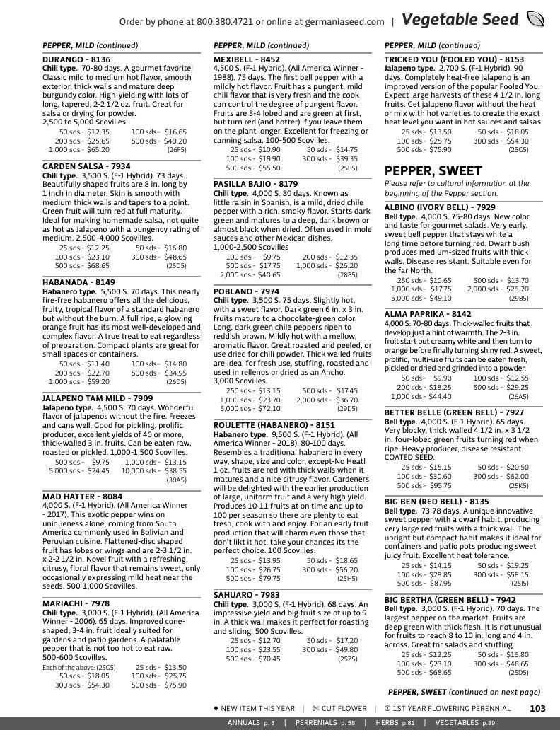 Germania Seed Company Seed Catalog Weekly Ad January 1 - December 31, 2026
