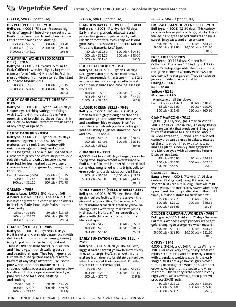 Germania Seed Company Seed Catalog Weekly Ad January 1 - December 31, 2026
